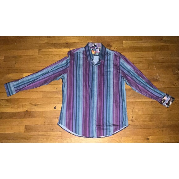 Unbranded Other - Robert Graham Vibrant Purple and Blue Striped Long Sleeve Button Down Shirt XL